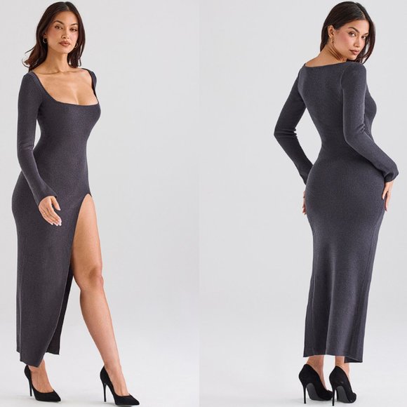 HOUSE OF CB 'Tolani' Charcoal Cashmere Knit Maxi Dress NWOT - Picture 8 of 11